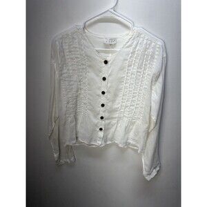 Kleen Women’s  Crop Top Blouse Button-up 100% Linen White Beach Flowy Sz M